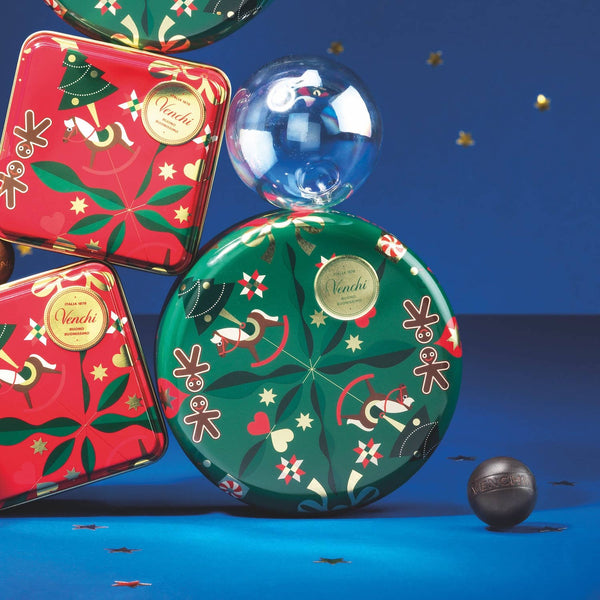 Small Round Metal Christmas Chocolate Tin - Holiday Gift Set