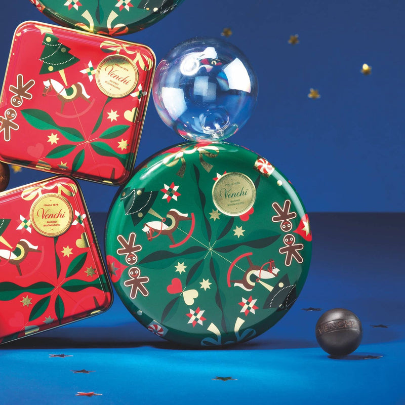 Small Round Metal Christmas Chocolate Tin - Holiday Gift Set