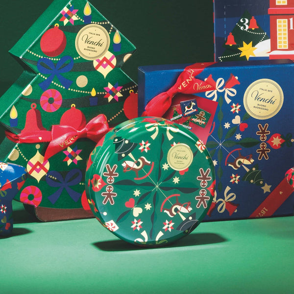 Small Round Metal Christmas Chocolate Tin - Holiday Gift Set