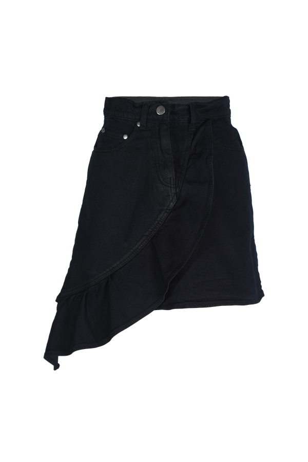 CASANA ASYMMETRICAL DENIM SKIRT BLACK