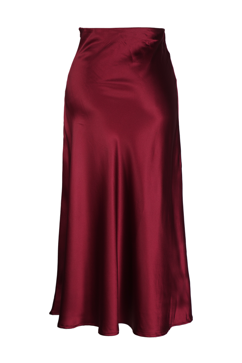 KAYLA BIAS MIDI SLIP SKIRT CRANBERRY