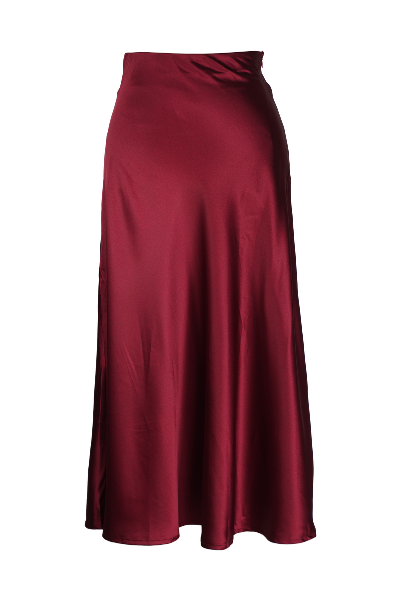 KAYLA BIAS MIDI SLIP SKIRT CRANBERRY