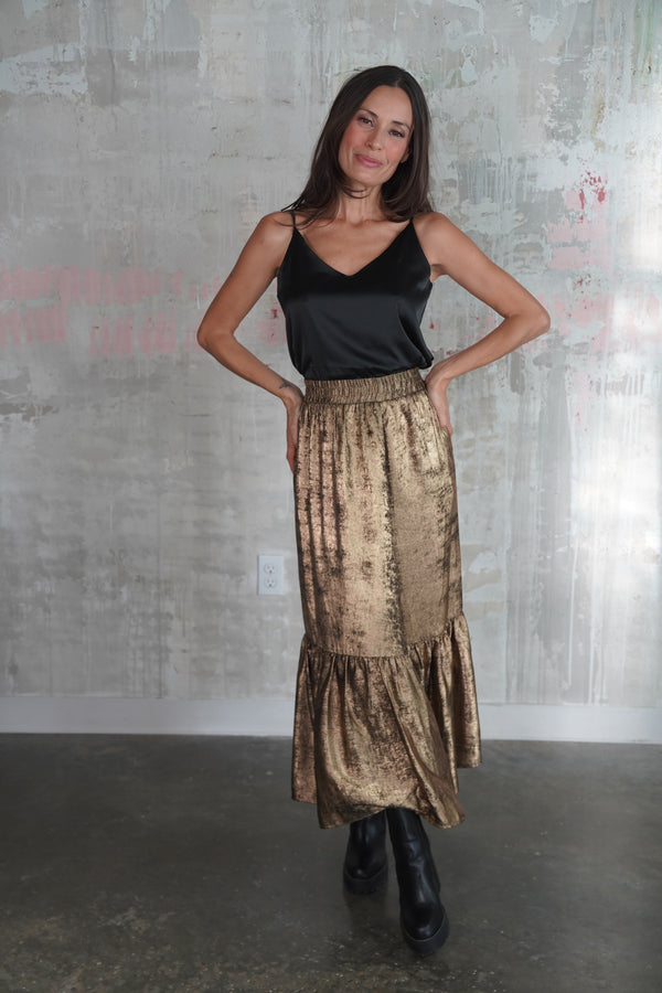 MOIRA SKIRT METALLIC GOLD