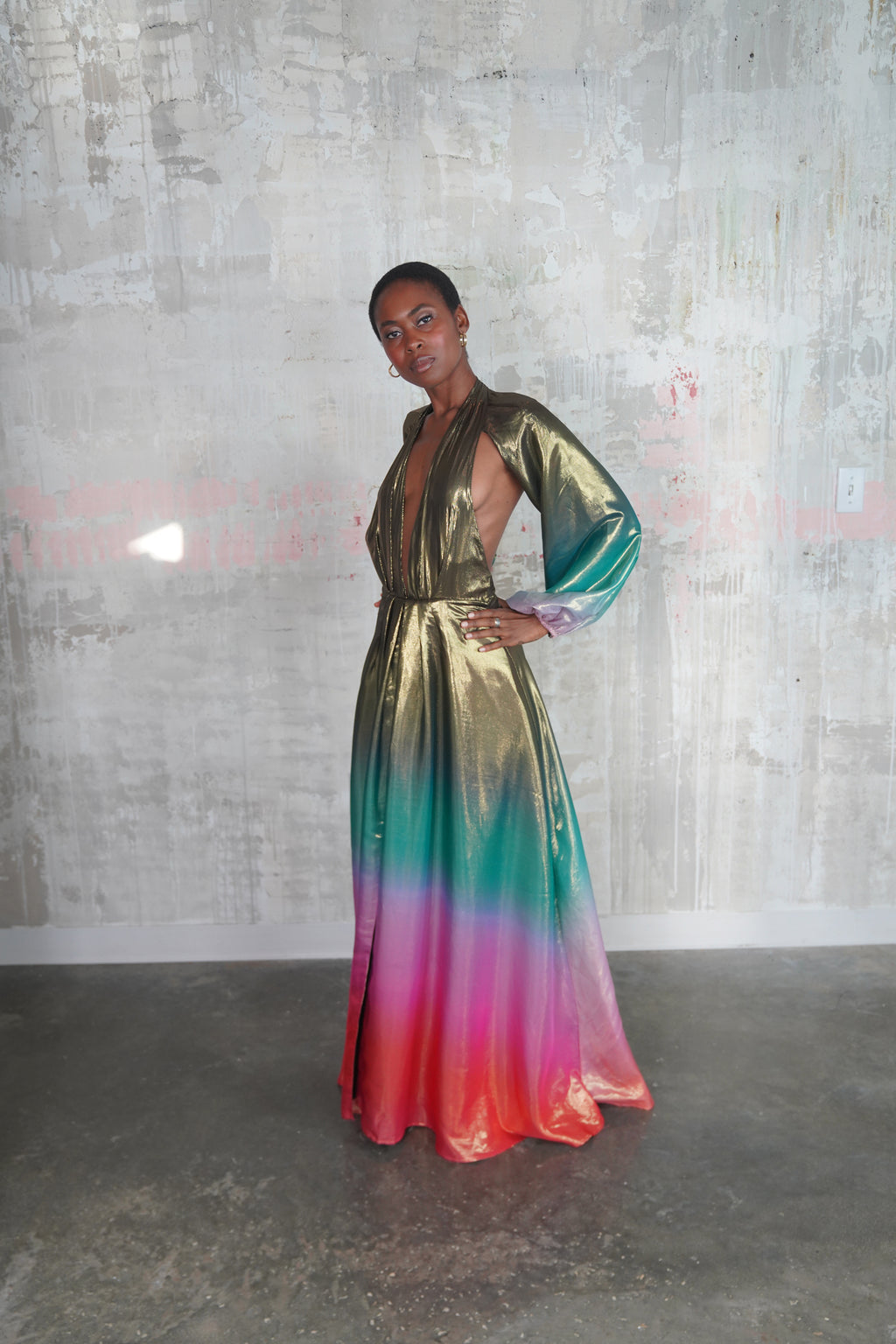 Carmen Metallic Silk Gown