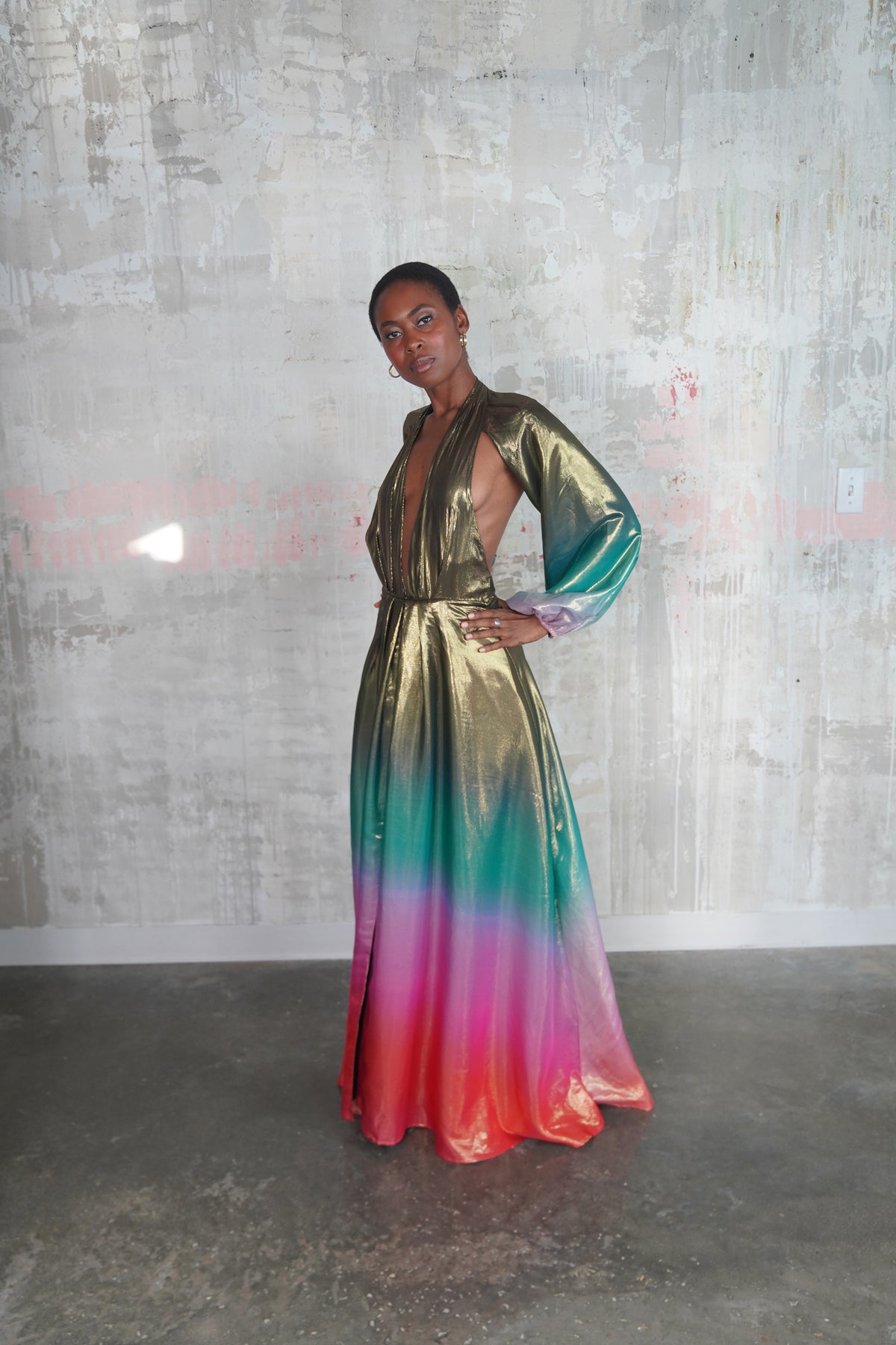 Carmen Metallic Silk Gown