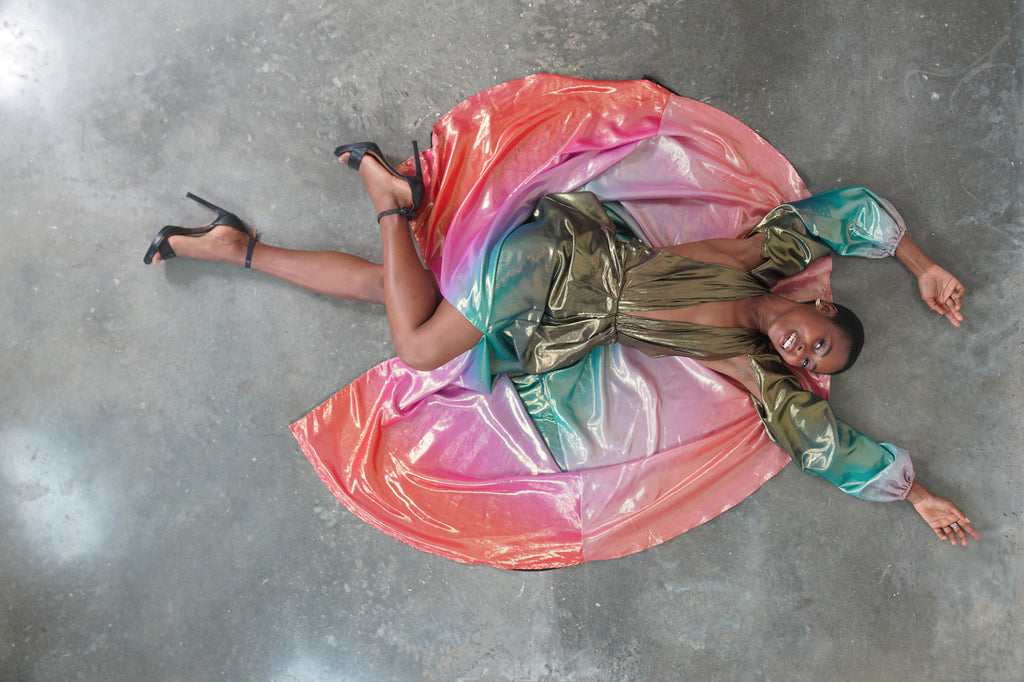 Carmen Metallic Silk Gown