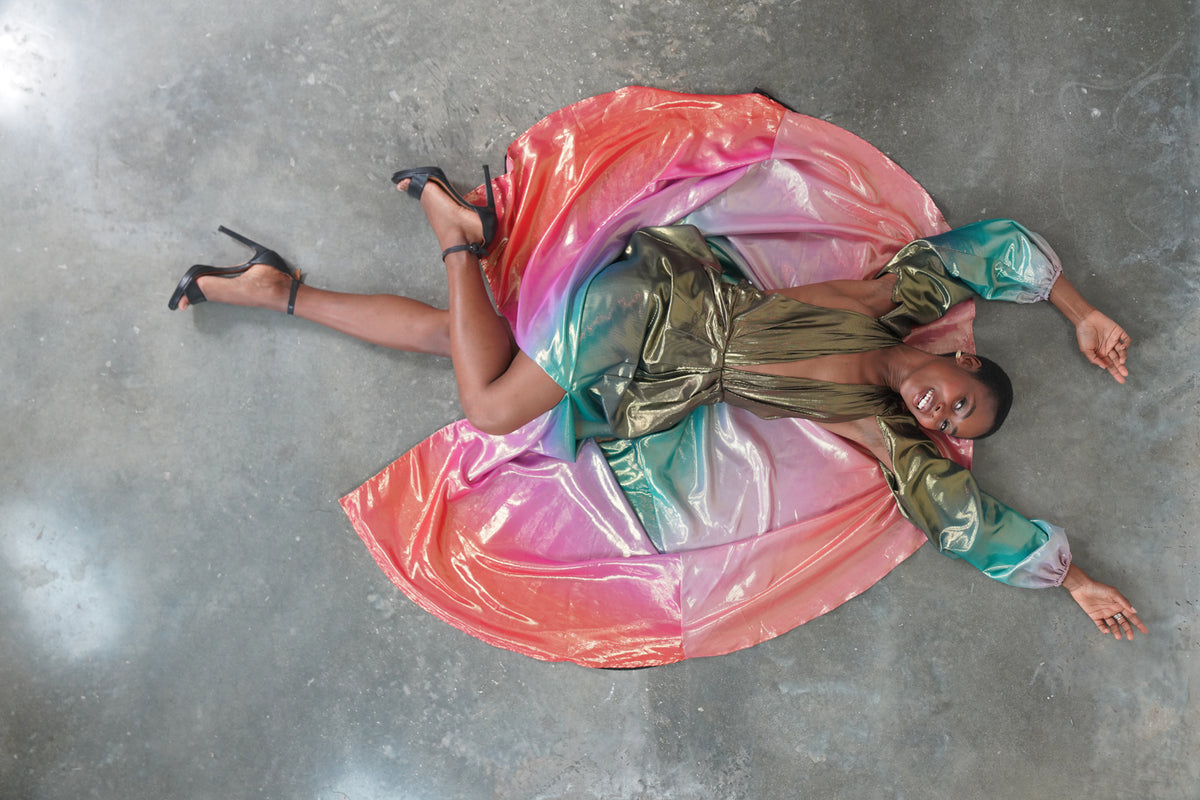 Carmen Metallic Silk Gown