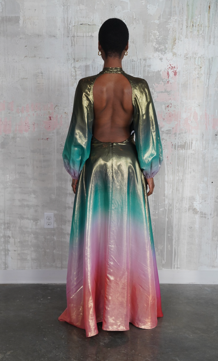 Carmen Metallic Silk Gown