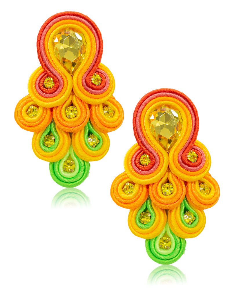 Handmade Jewelry, unique jewelry designs, Colorful Luxury designs, green, yellow, orange, red